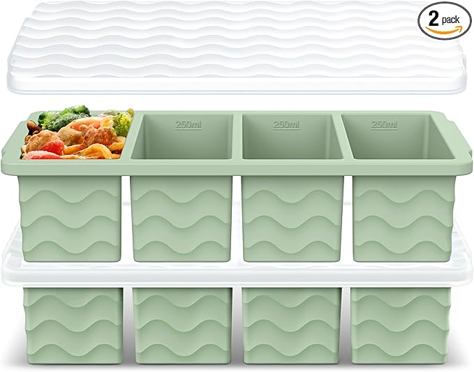 Silicone Freezer Tray for Soup with Lid – 1-Cup Soup Container Cube Style Ice Cube Trays for Freezer, Meal Prep & Food Storage, Freeze 250mL/125mL Portions – 2 Pack