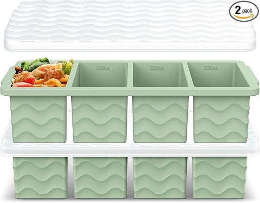 Silicone Freezer Tray for Soup with Lid – 1-Cup Soup Container Cube Style Ice Cube Trays for Freezer, Meal Prep & Food Storage, Freeze 250mL/125mL Portions – 2 Pack