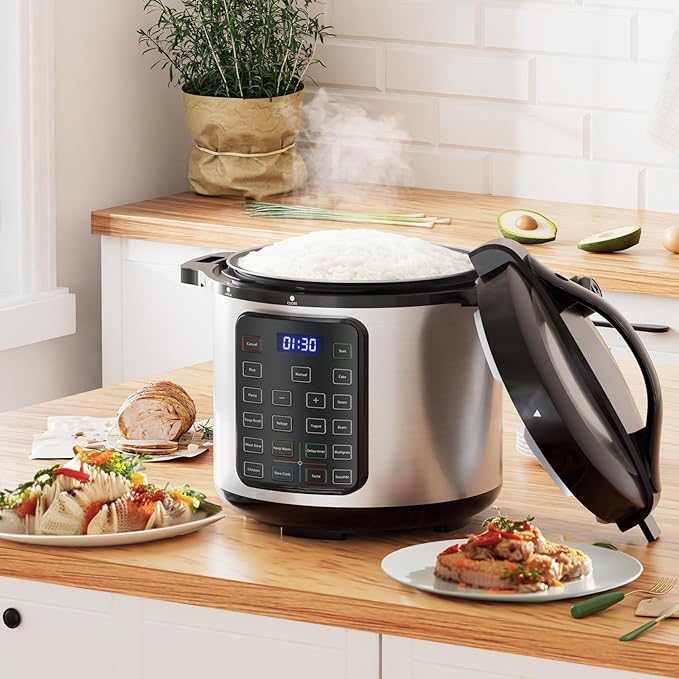 DUMOS 16-in-1 Electric Pressure Cooker 8 QT Stainless Steel Multi Cooker Electric for Pressure, Rice, Steamer, Yogurt Maker, Slow Cook, Black