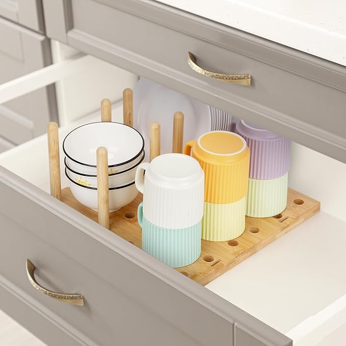 Peg Board Drawer Organizer for Kitchen | Kitchen Drawer Organizers for Dishes Plates Bowls Condiment Spice | Pegboard Organizer for Cabinet RV Storage, 2 Boards&12 Pegs (DD212)
