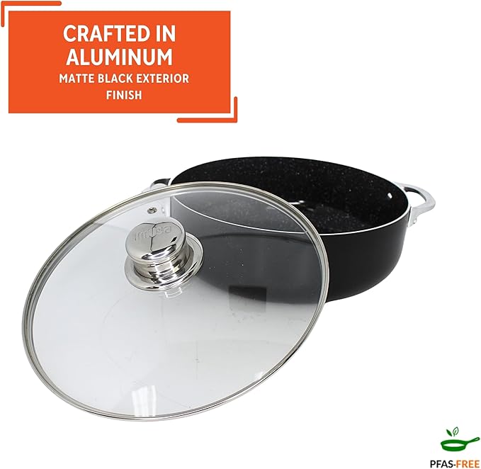 IMUSA 9.0qt Bistro-Cera Aluminum Speckled Black Ceramic Caldero with Glass Lid, Black