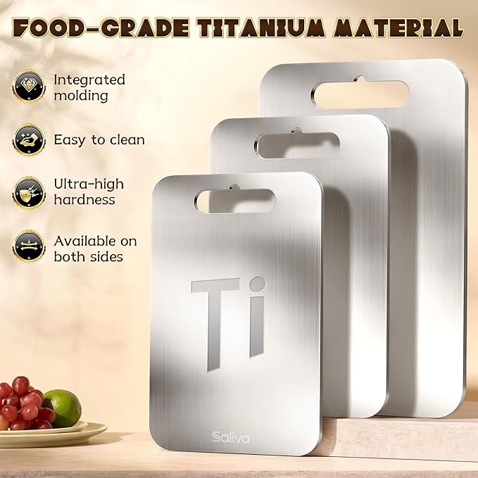 Saliva Titanium Cutting Boards for Kitchen, Cutting Board Double Sided Food Grade, Dishwasher Safe, No Blunt Knife, Chopping Boards with Handle for Meat, Fruit & Vegetable (12x9in)