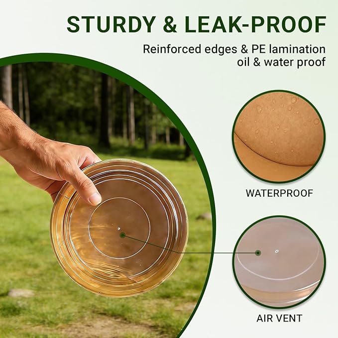 47 Oz Bulk Pack Disposable meal prep Round Paper Bowls with Lids,200 Sets Leakproof Microwave-Safe Deli Containers, Bulk Pack for Salad, Soup, Pho,Acai & Picnic, Sturdy for Food Toppings
