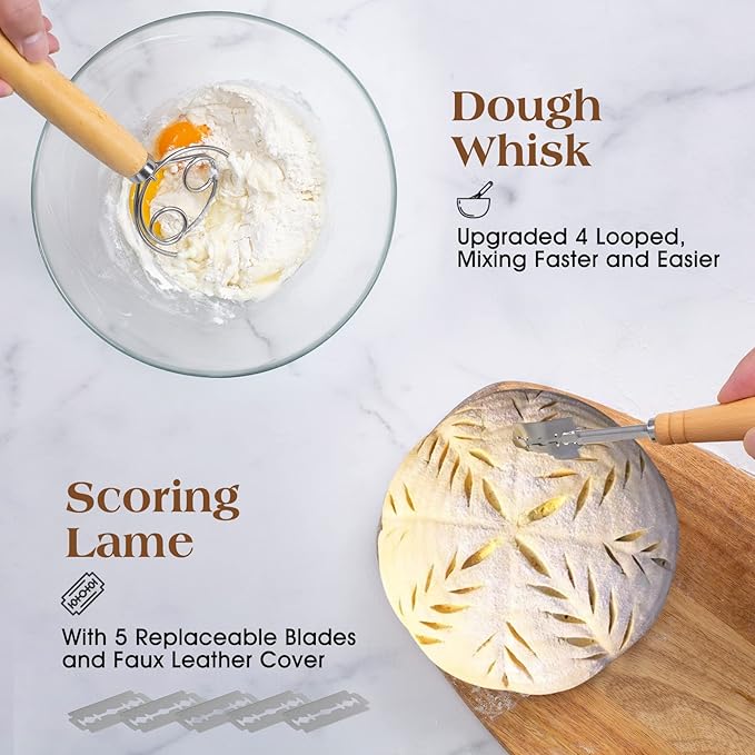 Sourdough Starter Kit, Sourdough Bread Baking Supplies,40oz Sourdough Starter Jar, 9" Round & 10"Oval Rattan Banneton Bread Proofing Baskets Set, Bread baking tools,Silicone bread Sling