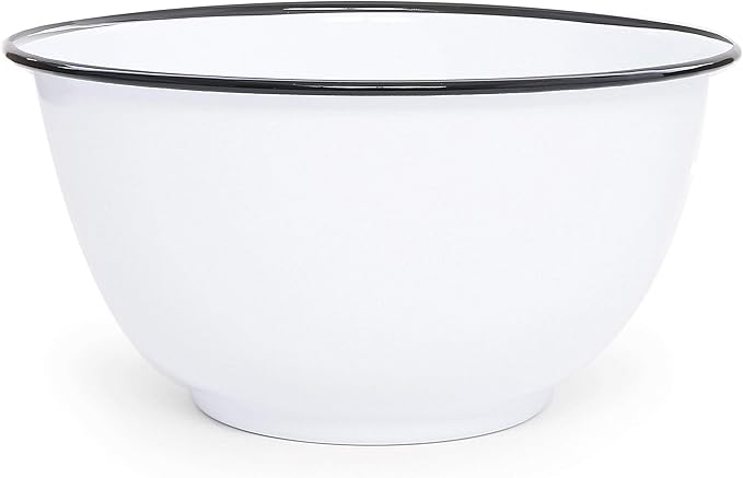 Crow Canyon Home Enamelware Salad Bowl, 5 quart, Vintage White/Black
