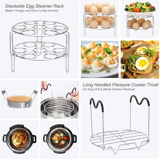 Accessories for Instant Pot, Sugaroom 100 PCS Pressure Cooker Accessories Set Compatible with Instant Pot Accessories 6 qt 8 quart-2 Steamer Baskets, Springform Pan, Egg Rack, Egg Bites Mold and More