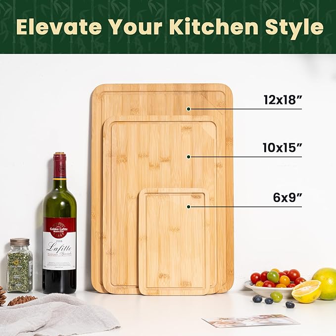 Heimlove 9” x 6” Mini Bamboo Cutting Board, Small Wooden Cutting Boards for Kitchen Charcuterie Boards with Juice Groove and Handles, Chopping Board for Fruit, Vegetables and Cheese