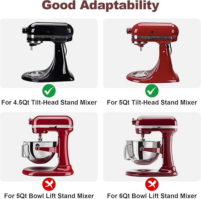 Glass Bowl for KitchenAid Mixer, 4.5-5 Quart Tilt-Head for KitchenAid Glass Mixer Bowl for Stand Mixer With Pour Spout and Measurement Markings, Dishwasher Safe
