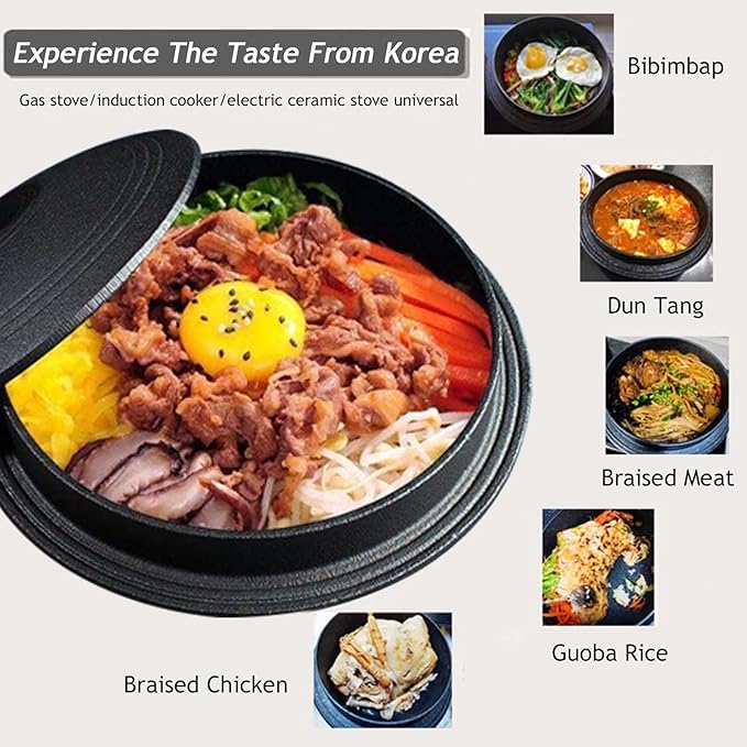 Korean Traditional Cast Iron Pot, Heavy Duty Dutch Oven with Lid, Rice Stew Pot Skillet Cookware for Braising Stews Roasting,Gas Stove Induction Cooker Safe(D20cm/7.8", Black)