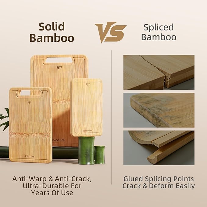 Bamboo Wood Cutting Board 4-Piece Set, Dishwasher Safe, Organic Bamboo, No Glue & Non-Toxic & Healthy, with Juice Groove, Lightweight & Durable, Plastic-Free Kitchen Chopping Board for Meat