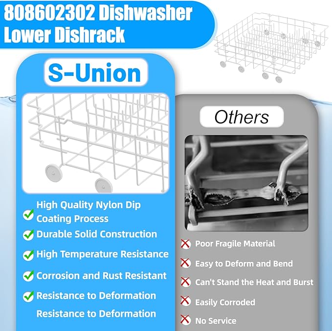 UPGRADED 808602302 Dishwasher Lower Dishrack Compatible with Frigidaire Kenmore Dishwasher Rack Replacement Parts with Wheels,808602302 154432602 Frigidaire Dishwasher Rack Parts Bottom Rack