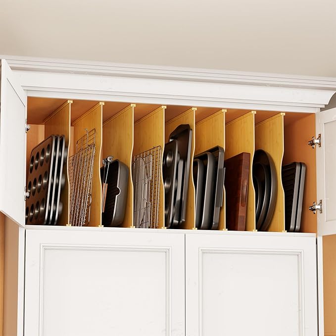 SpaceAid 8 Pack Tray Dividers for Cabinets, Bamboo Kitchen Cookie Baking Sheet Organizer for Cabinet, Vertical Pan and Trays Organizers for Pantry Storage