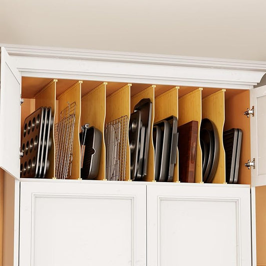 SpaceAid 8 Pack Tray Dividers for Cabinets, Bamboo Kitchen Cookie Baking Sheet Organizer for Cabinet, Vertical Pan and Trays Organizers for Pantry Storage