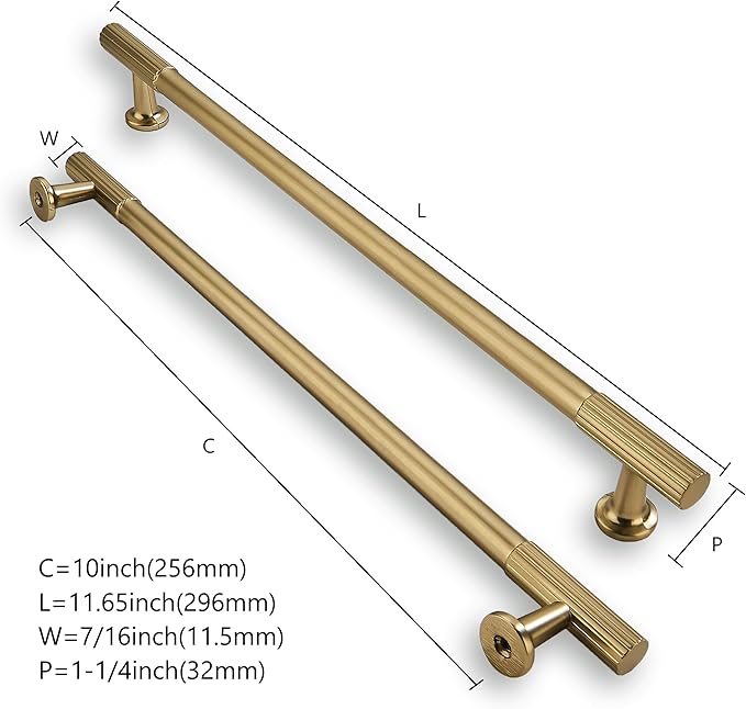khtumeware 10 Inch Hole Center 5 Pack,Brushed Brass Cabinet Pulls Heavy Duty Soild Warm Brass Kitchen Drawer Handles Cabinet Hardware for Cupboard Drawer Handles Dresser Pulls
