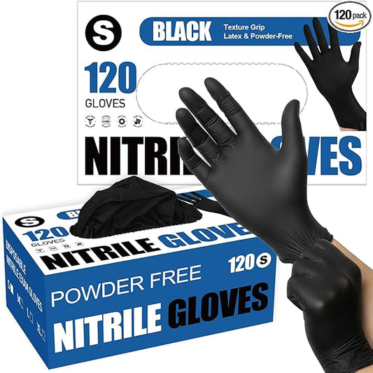 Fixwal Black Disposable Nitrile Gloves, 4 Mil, 120 Count, Cleaning Service Gloves, Latex Free, Powder Free, Disposable Gloves for Cooking, Cleaning