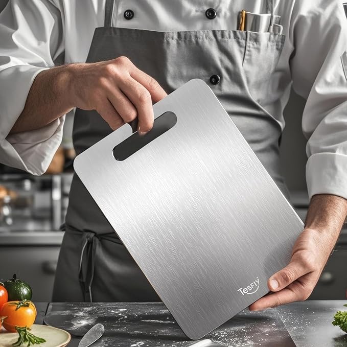 2 Pack Titanium Cutting Board - 100% Pure Titanium Cutting Boards For Kitche,Easy to clean, Double-sided food-grade Cutting Board For Cutting Meats, Fruits And Vegetables (15 * 11)