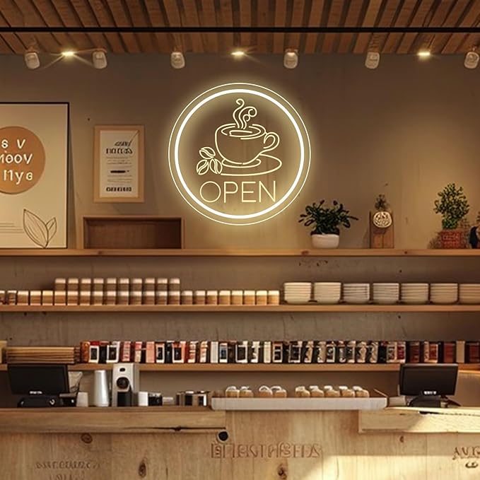 Coffee Open Neon Sign Business Open Lights for Cafe Shop Home Bar Wall Decor USB Powered Light Up Sign Cafe Corner Decor Gift for Coffee Lovers