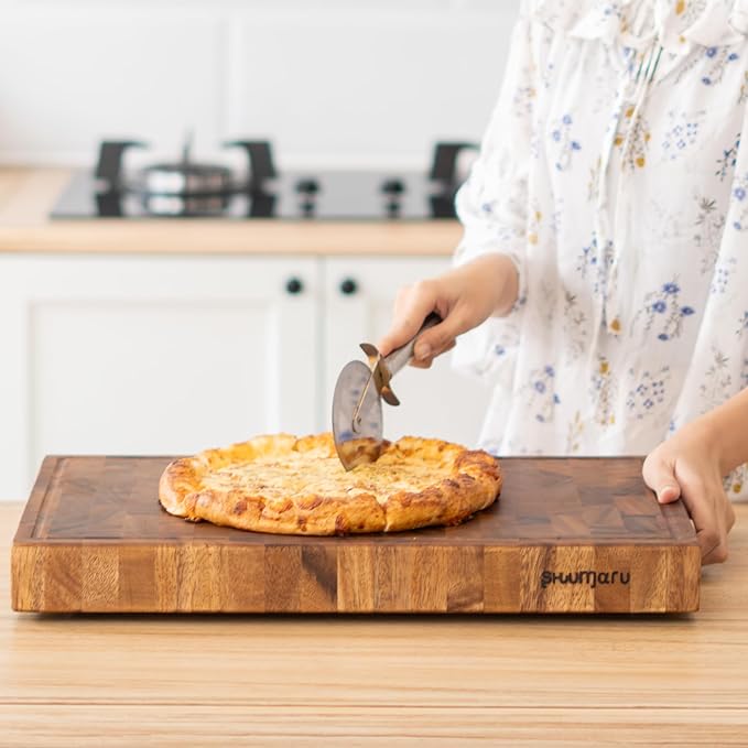 SHUMARU Tropical Walnut End-Grain Wood Cutting Board – 19X12X12" Butcher Block | Handmade in Bali - Silky-Smooth, Juice Groove, Knife‑Friendly, Ergonomic Grips & Non‑Slip Feet