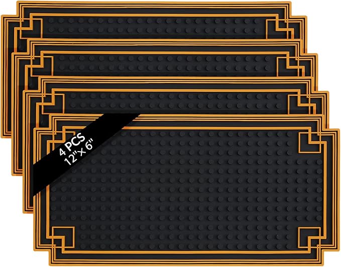 4 Pcs Bar Mat 12 x 6 Inch Non Slip Rubber Mat with Gold Border Durable Stylish Spill Cocktail Service Coffee Mats for Restaurants Barbershop Clippers Bartending, Black