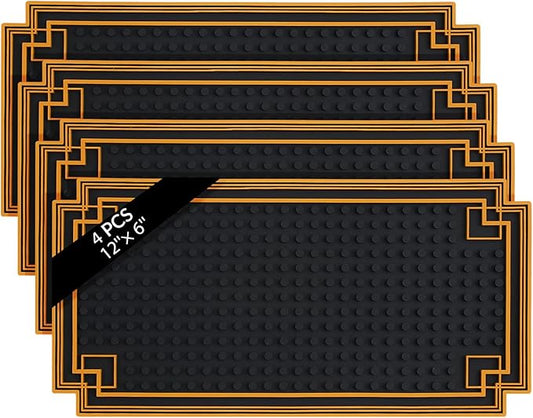4 Pcs Bar Mat 12 x 6 Inch Non Slip Rubber Mat with Gold Border Durable Stylish Spill Cocktail Service Coffee Mats for Restaurants Barbershop Clippers Bartending, Black