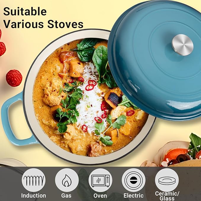 Enameled Cast Iron Dutch Oven, 3.8 Quart Dutch Oven Pot with Lid, Non Stick Cast Iron Pot, Round Oven Safe up to 500°F, Use for Marinate, Cook, Bake and Serve – Gradient Blue