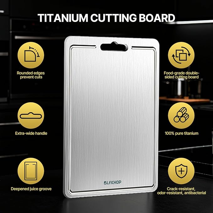 3pcs 100% Pure Titanium Cutting Boards with Juice Groove, Double-Sided Non-Toxic Chopping Boards for kitchen Meat, Vegetables and Fruits, Dishwasher Safe, Grey