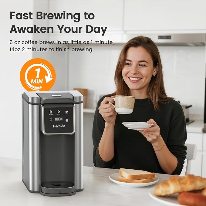Single Serve Coffee Maker for K-Cup Pod and Grounds, Hot and Iced Coffee Maker, Strong Button Feature, 6 to 14oz Brew Sizes, 50oz Removable Tank, Up to 6.5 Inch Cup, Stainless Steel, Grey