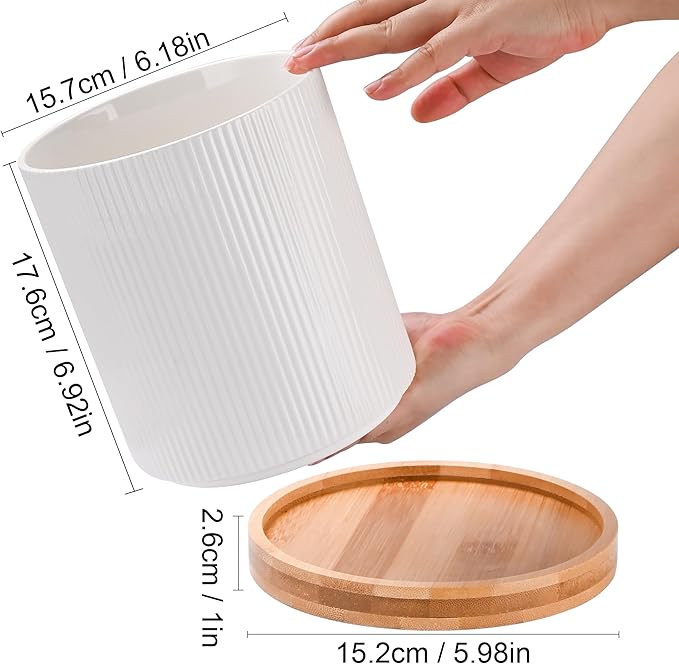 QUELIEN 360° Rotating Kitchen Utensil Holder for Countertop, Large Ceramic Utensil Crock Organizer with Non-Scratch Cork Base, Farmhouse White Cookware Storage Jar, Ideal Housewarming Gift