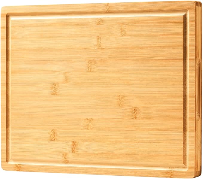 Large Bamboo Wood Cutting Boards for Kitchen, 1" Thick Charcuterie Boards, Butcher Block with Juice Grooves & Handles