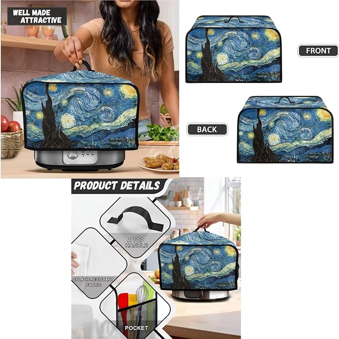 The Starry Night 2 Slice Toaster Cover Small Appliance 3-Pcs Set,Bread Toaster, Blender and Slow Cooker Cover Dust and Fingerprint Protection, Machine Washable Kitchen Decor