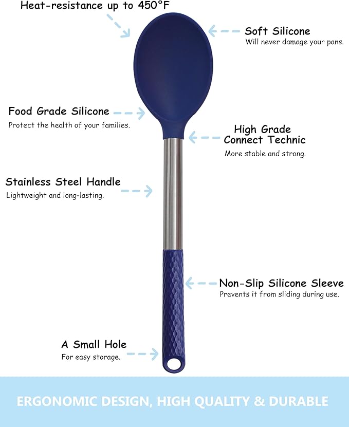 Silicone Kitchen Utensils Set - 28 Pieces Cooking Utensils Set Non-Stick Heat Resistance Silicon with Stainless Steel Handle - Royal Blue