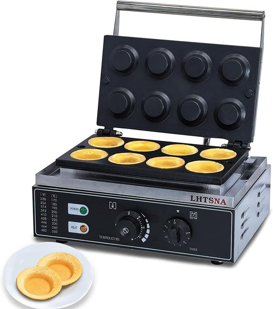 Commercial Egg Tart Waffle Maker, Waffle Egg Tart Shell Forming Baking Machine 8pcs Nonstick Tart Shell Baker Tartlets Shell Machine with Timing Function 110V