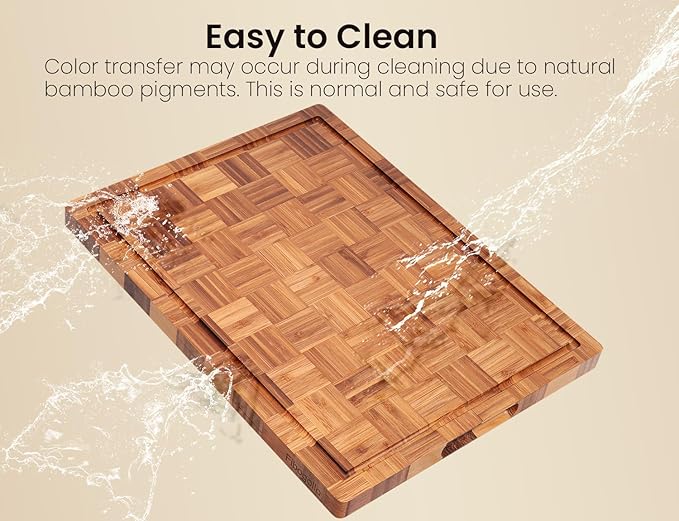 Bamboo Cutting Boards for Kitchen(Set of 3),Chopping Boards with Juice Groove,End Grain Serving Board with Holder,Bamboo Butcher Block for Meat,Vegetables,Fruit