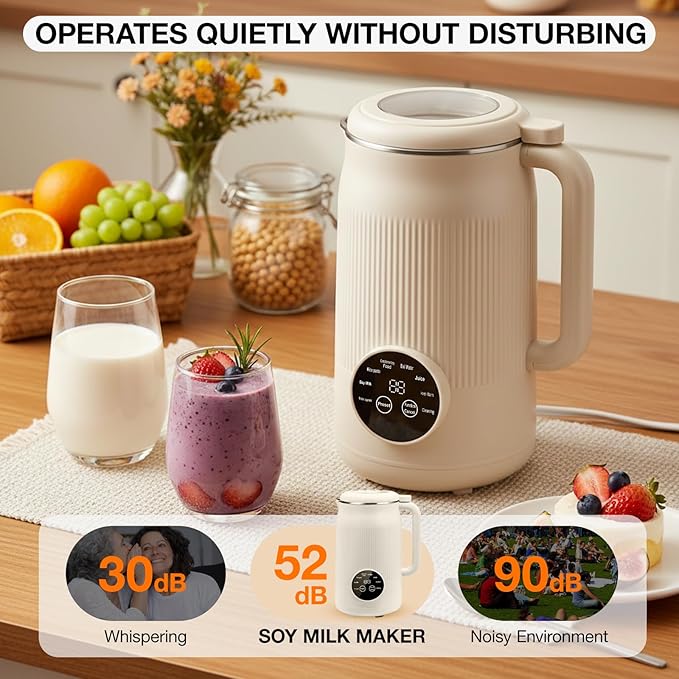 8-IN-1 Nut Milk Maker, 40 oz Soy milk Machine Maker Homemade Almond Oat Coconut Plant Based and Dairy Free Beverages, Countertop Blender With Delay Start/Keep Warm/Boil Water/Self-Cleaning