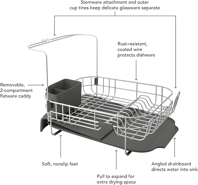 KitchenAid Satin Wire Expandable Dish Rack, 23.18-Inch, Gray
