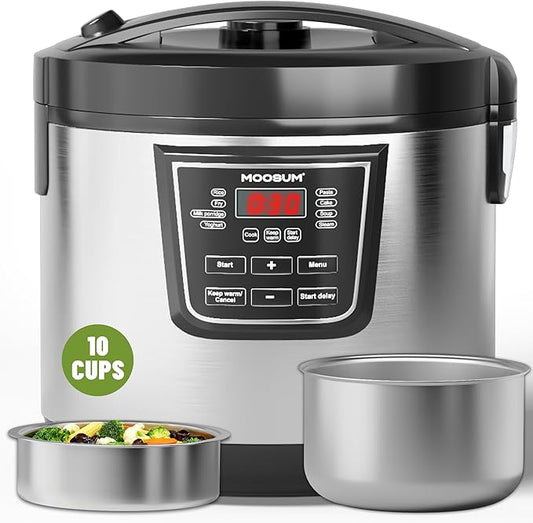 20 Cup Cooked (10 cup uncooked) Rice Cooker with 8 Functions, Healthy Cooking Stainless Steel Pot & Steamer, Removable Inner Cover, Silver