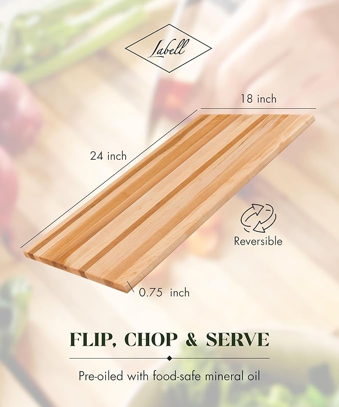 Labell Large Canadian Maple End Grain Cutting Board, Large Chopping Board for Food Prep, Natural & Durable for Charcuterie, Serving & Styling - 18" x 24" x 0.75"