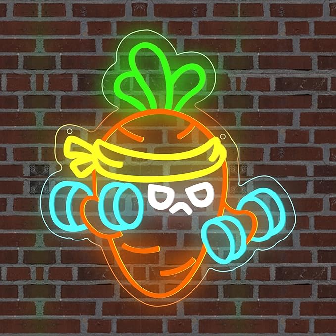 Carrot Lift The Weight Neon Sign Body Building Gym Room Window Decoration Open Gym And Fitness Light Up Sign Workout Club Wall LED Decoration Funny Light for Wall Decor
