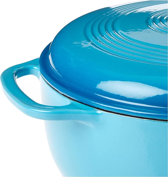 Lodge Essential Enamel Cast Iron Dutch Oven - Perfect for Bread Baking, Braising, Marinating & Slow Cooking - Features Moisture-Sealing Lid & Dual Handles - Kitchen Essentials - 6 Quarts - Cornflower Blue