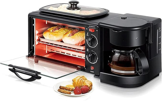 Toasters， Electric Oven 3 In 1 Breakfast Making Machine Multifunction Drip Coffee Maker Household Bread Pizza Frying Pan Toaster