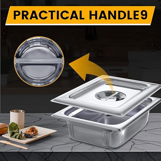 Aplancee Hotel Pan Lids 6 Pack– Fits 1/4 Size Stainless Steel Steam Table Pans, Anti-Jam Food Pan Cover for Catering, Buffet Use, Kitchen Prep, Dishwasher Safe