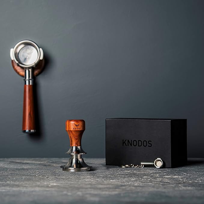 54mm Espresso Tamper for Breville Machine Rosewood KNODOS Auto Leveling, Double Spring Loaded Wooden 30LB Calibrated Coffee Tamper