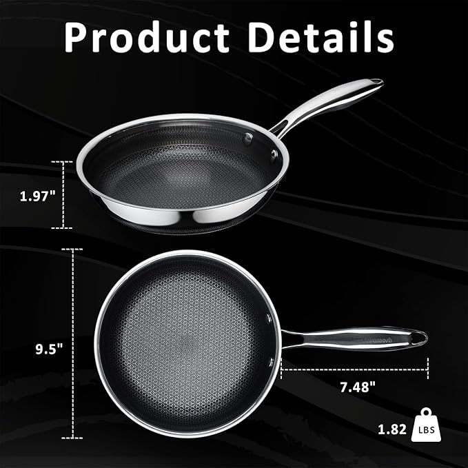 9.5" Hybrid Ceramic Deep Pan, Ceramic-Coated Stainless Steel Skillet - PFOA/PTFE Free, High Heat & Induction, Dishwasher & Oven Safe + FREE Electric Pepper Grinder