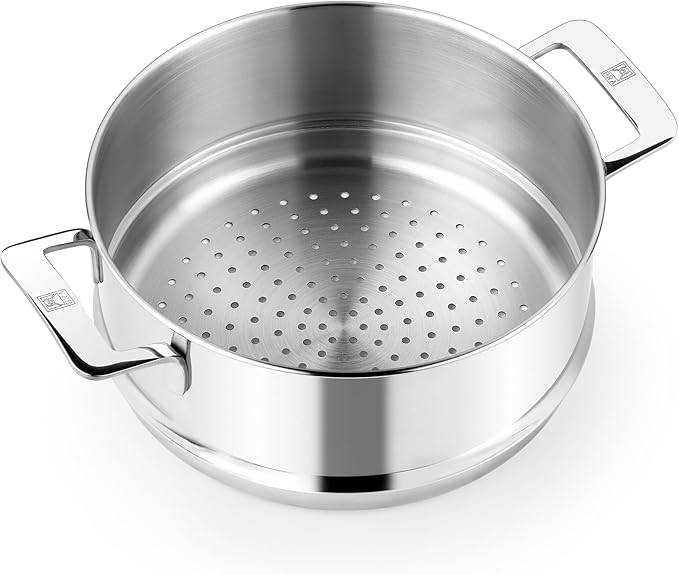 BRA COOKWARE Signature Stainless Steel Steamer | 9.5 inches - 4 quarts Professional Grade Steam Set | Compatible with Signature Stock Pot w/Glass Lid | PFOA Free | Polished Finish