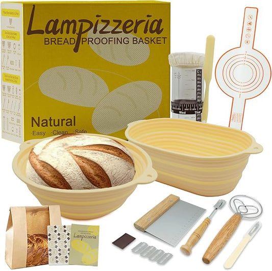 Silicone Proofing Basket Set Round & Oval - D'ita Collapsible Bread Banneton with Tools (Non-Stick, Easy Clean) Complete Baking Gift Kit Bread Proofing for Home Bakers
