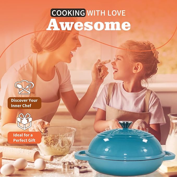 Enameled Cast Iron Bread Oven, 6 Quart Dutch Oven for Bread Sourdough Baking, 11" Thick Enamel Bread Baking Pan Kit with Lid for Stews, Roasts and Gifts for Family, Teal