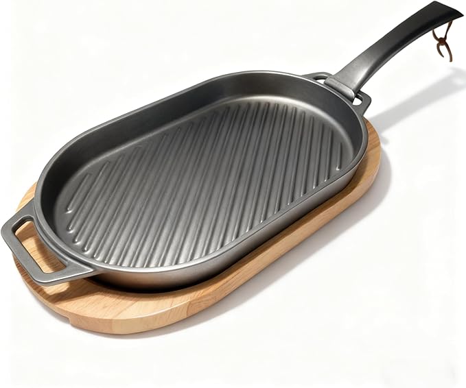JIN BETTER GRILL PARTS New Skillet with Insulated Wooden Cushion and Removable Handle Compatible with Gas Cooktops and Grills