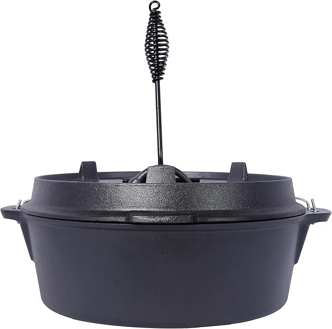 12 Quart Camping Dutch Oven, Pre-Seasoned Cast Iron Camp Dutch Oven Pot With Skillet Lid, for Use in the Oven, on the Stove, Grill, or over the Campfire - Metal Handle, Lid Lifter, and Stand Support