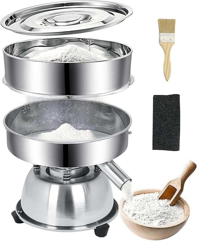 Automatic Electric Vibrating Sifter Machine, Sieve Shaker With 2 Screens (40 & 60 Mesh), for Flour, Rice, Mung Bean, Powder