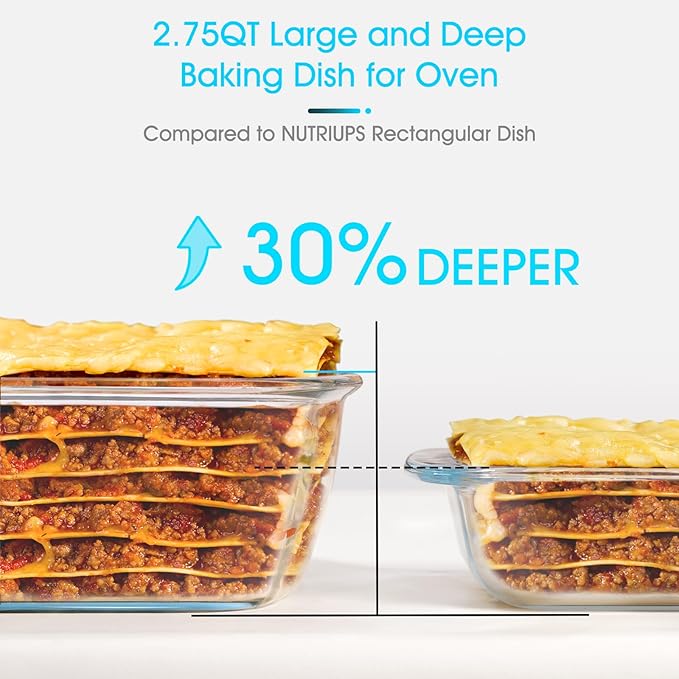 NUTRIUPS 2 Pack 9 x 9 Glass Baking Dish with Lid, 9 x 9 Baking Pan, 2.75QT LARGE and DEEP Baking Dish for Oven (Yellow, 2 Pack, 2.6L)